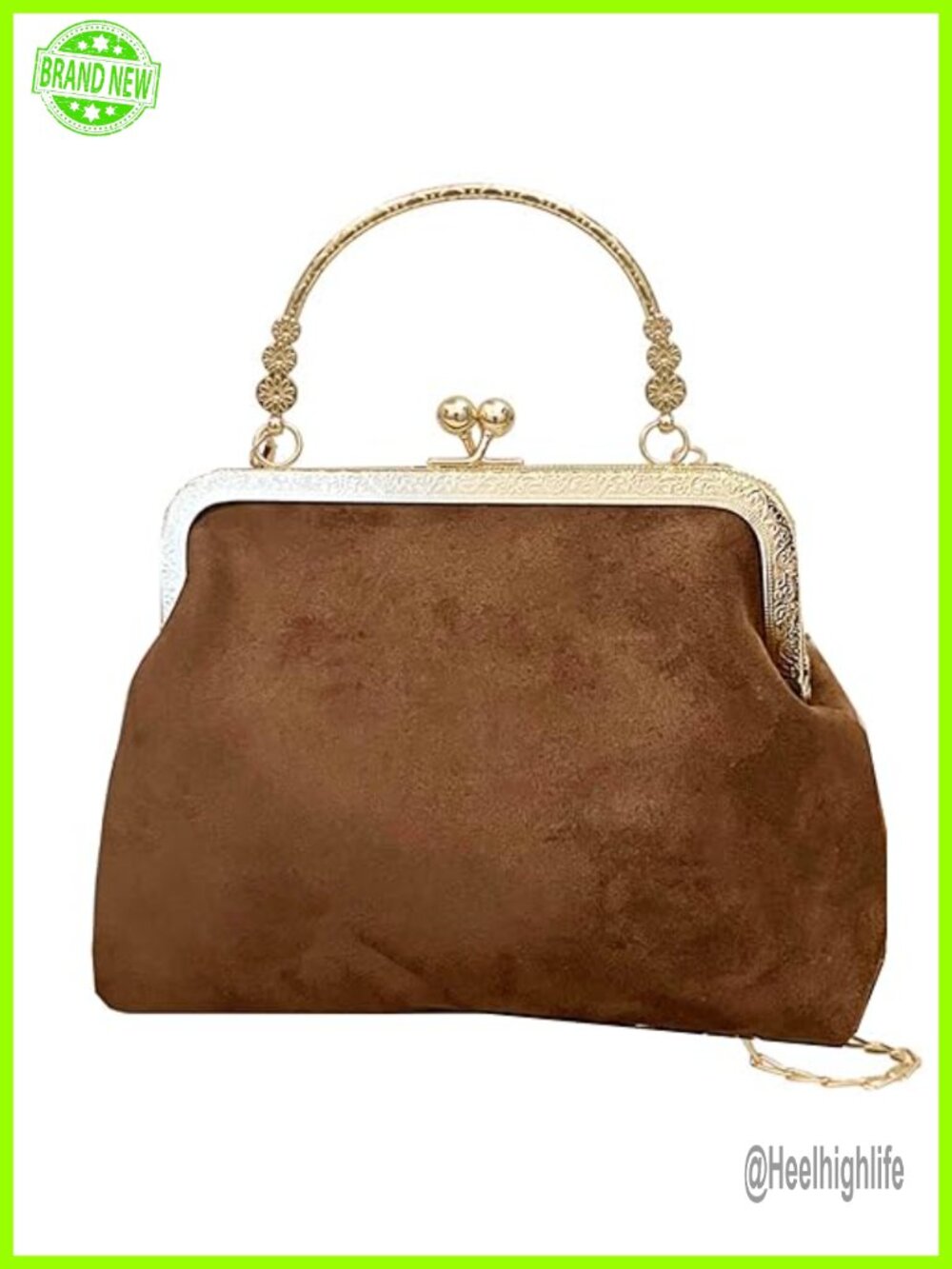 Vintage Kiss Lock Crossbody Bag Faux Suede Chain Strap Purse